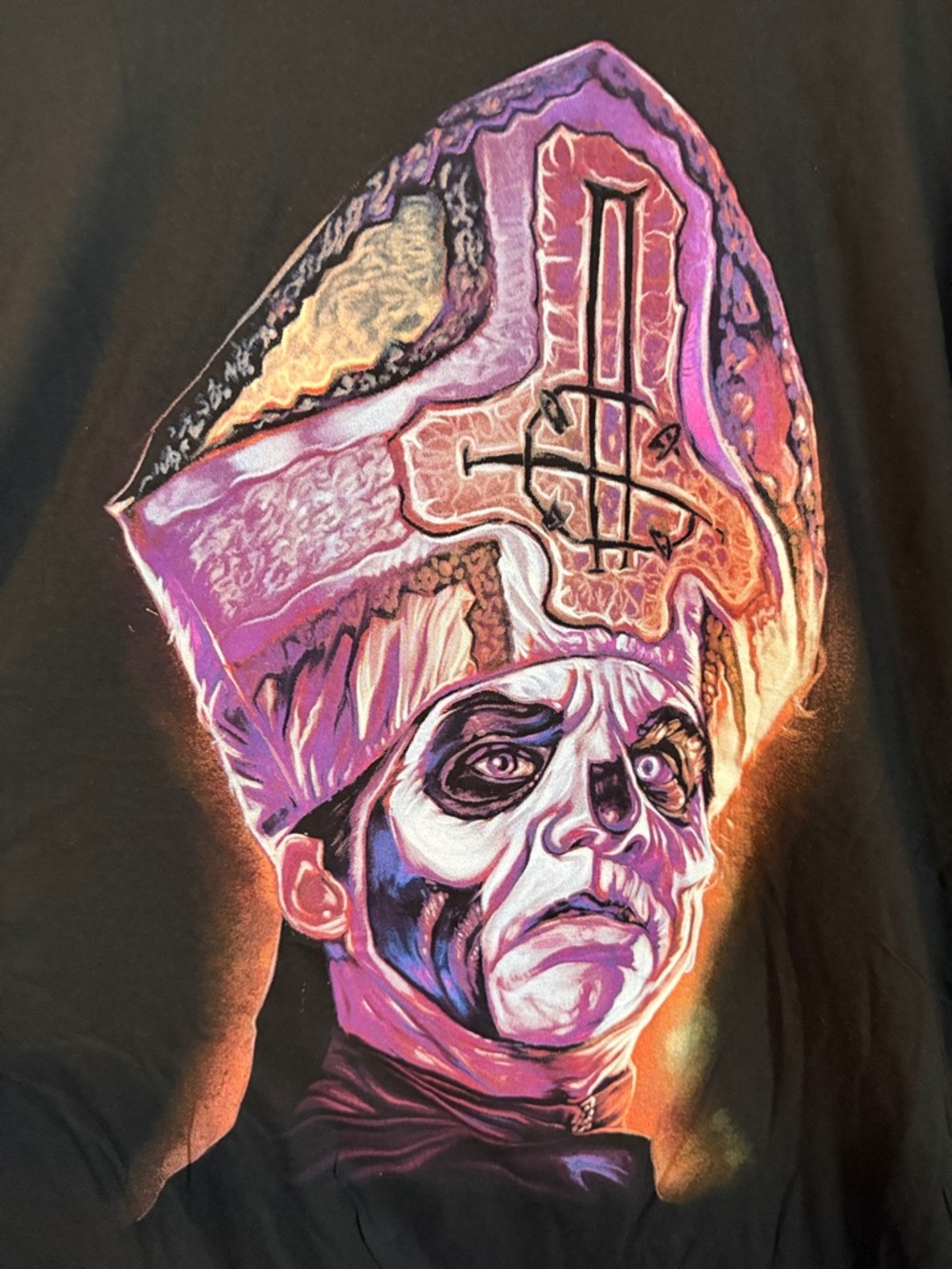 Ghost Black Graphic Band Tee with Purple & Pink Bishop Skull 3X